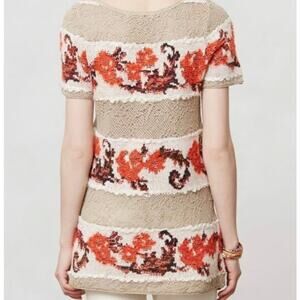 Womens XL Anthropologie Knitted & Knotted Bouquet Sweater Tunic Tan Orange Boho